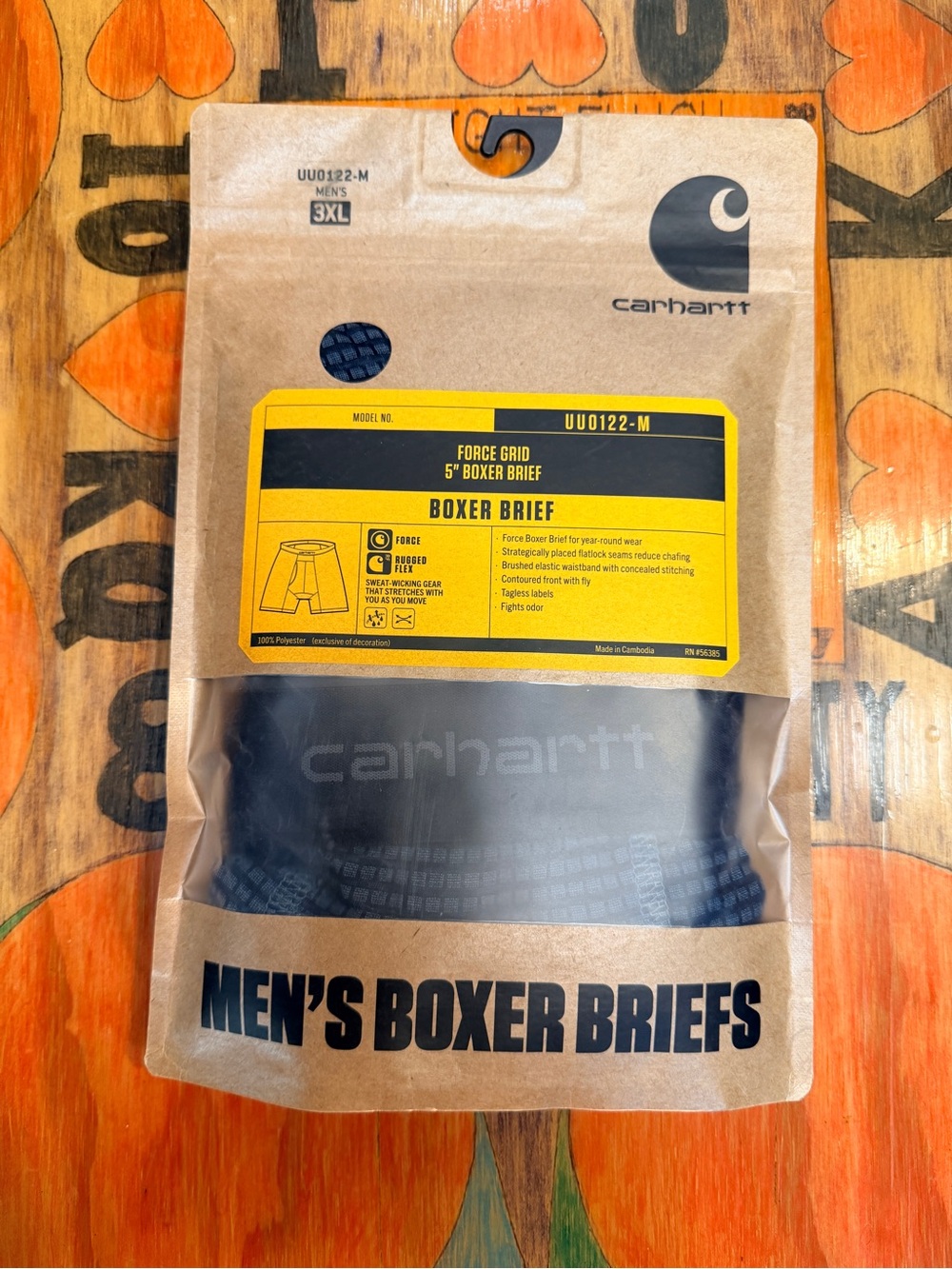 Carhartt Mens 5" Basic Boxer Brief 1 Single Pack Size 3XLarge Sealed Navy Grid G